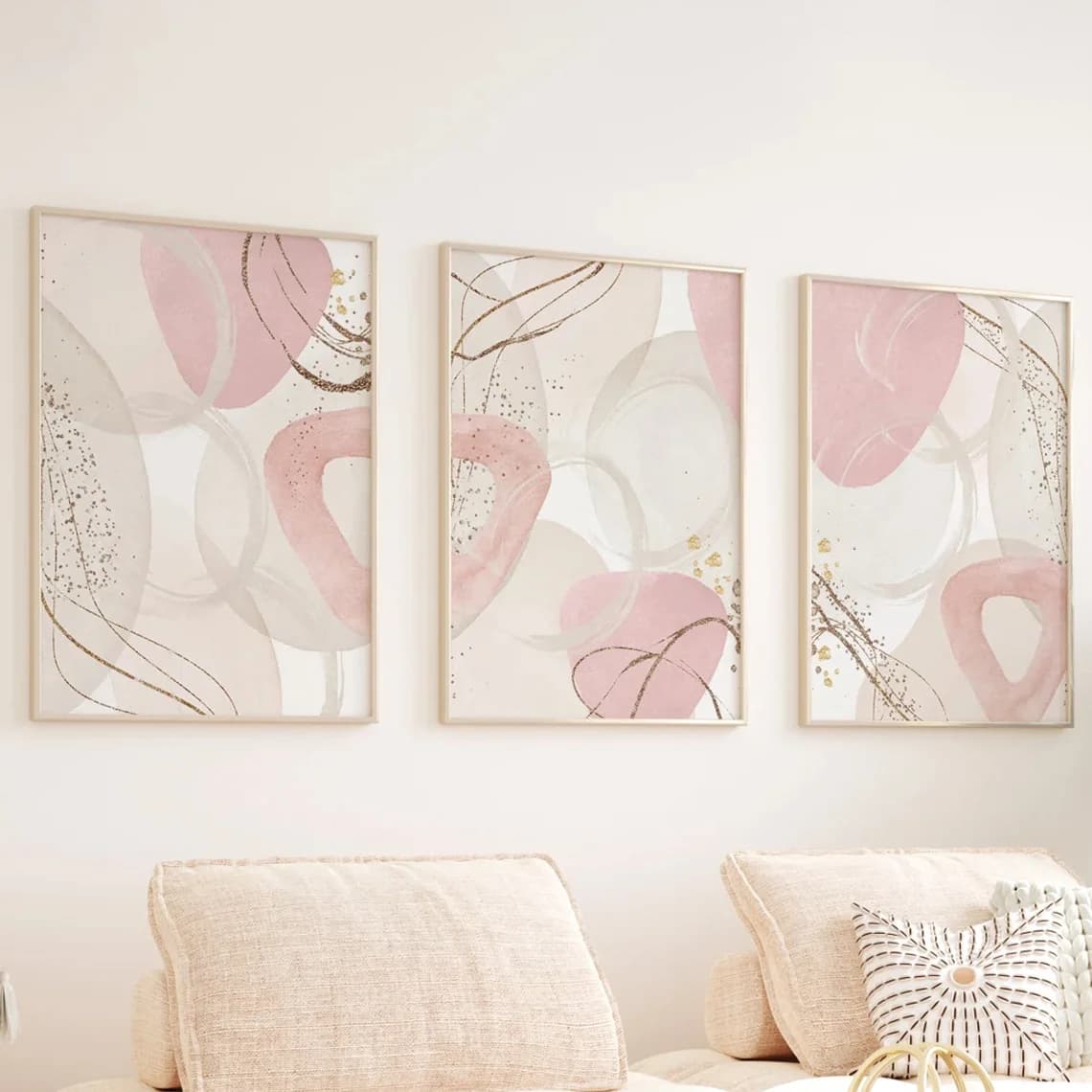 3pcs Set Wall Art Pink Canvas Print Painintg Modern Abstract Art Minimalist Living Room Wall Decor Blush Pink Decor Gift Post