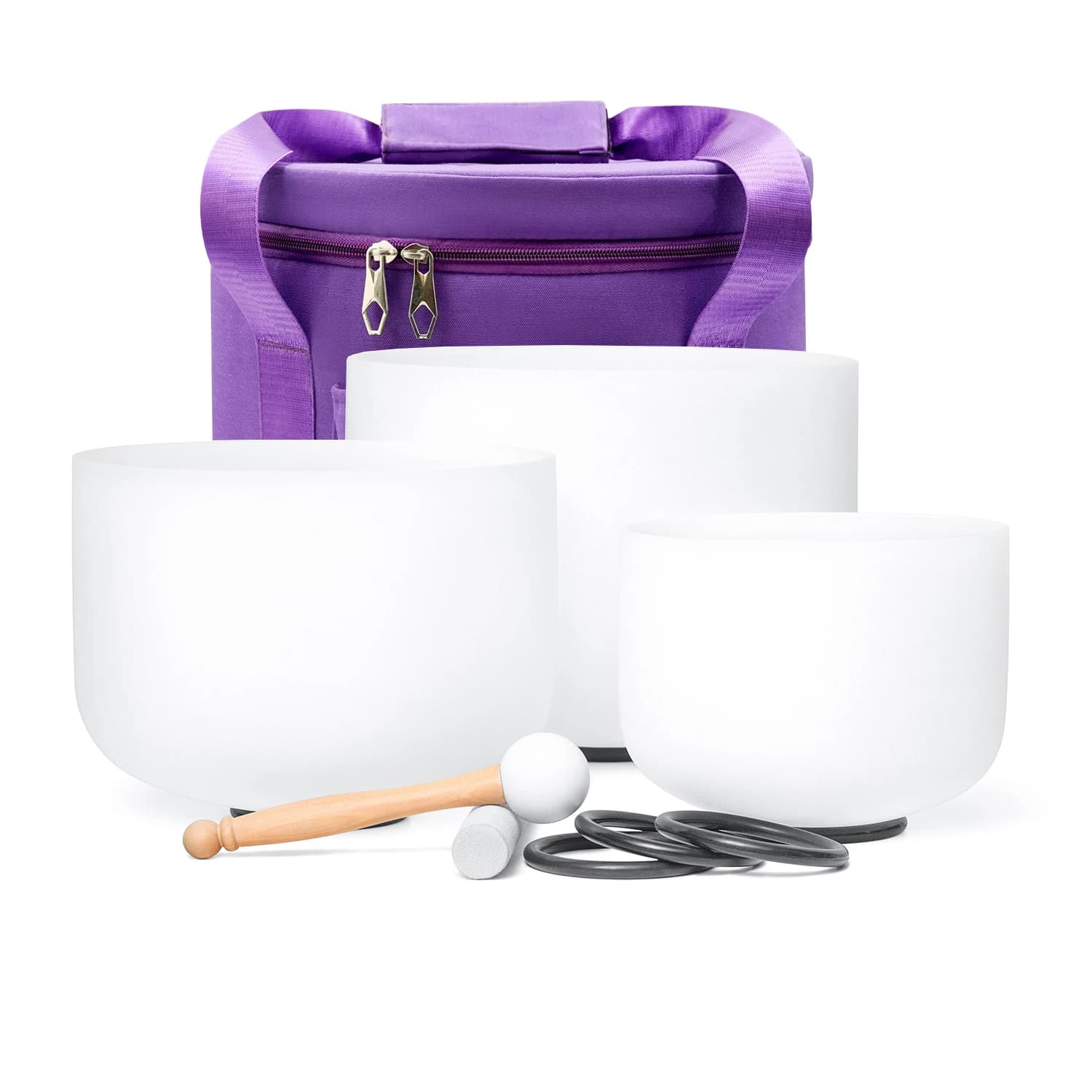 Hye-eun 8-12inch High Quality White Set of 3Pcs Crystal Singing Bowl with Bag,Meditation Sound Bowl for Sound Healing