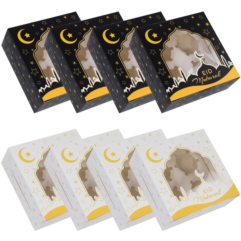 1/4 pz Eid Mubarak Torta Scatola Ramadan Kareem Muffin Cupcake Scatole di Imballaggio 2025 Islamico Musulmano Decorazioni Del Partito Forniture Sacchetto Regalo di Caramelle