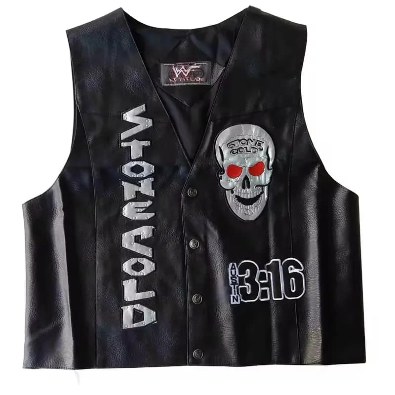Gilet WWF Stone Cold Steve Austin 316 con Teschio Fumante, Nuova Merchandise Vintage da Collezione dell'Attitude Era