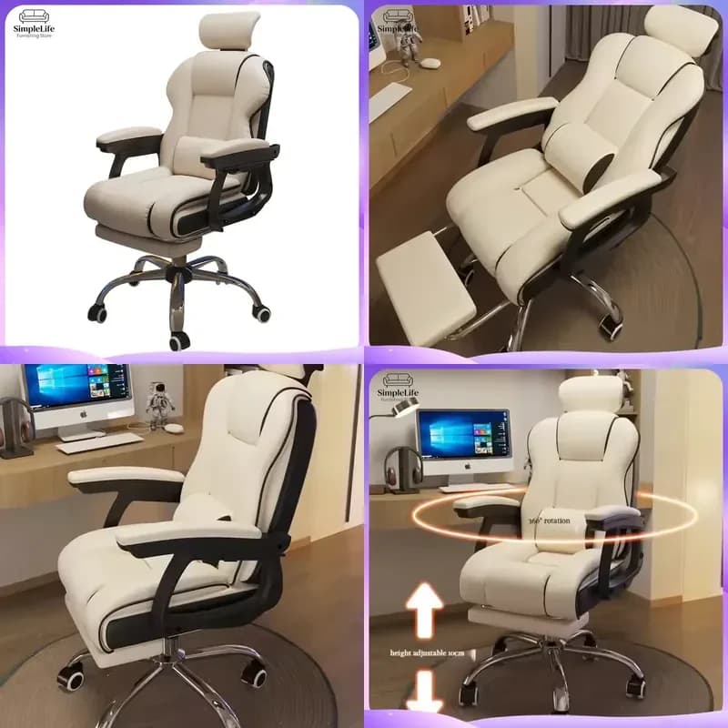 Ergonomic Office Chair High Back PU Leather Computer Desk Chair Adjustable Height Swivel Executive Gaming Chair with Footrest