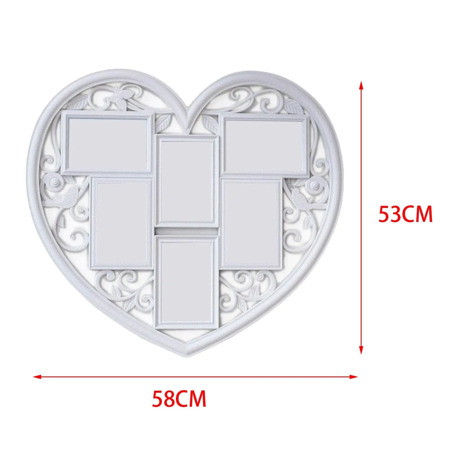 Multi Photo Collage Frame White Heart Shaped Wall Decor for Displaying Six Pictures Suitable for Home and Office
