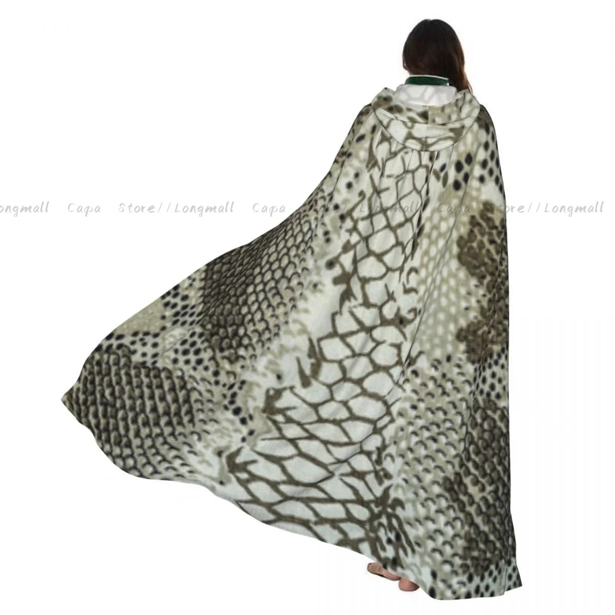 Adult Vampire Cape Hooded Robe Snake Striped Background Halloween Cloak Full Length Cosplay