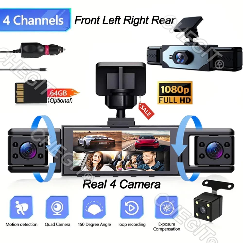 360 ° Car camera 3/4 lens 1080P Dash Cam Car registration camera DVR for car Camera for front reverse left black box Night vision
