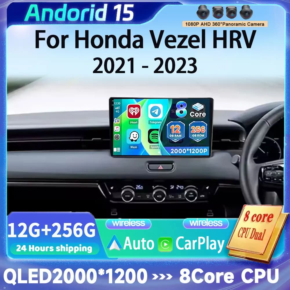 Autoradio Android 15 2din per Honda Vezel HRV XRV WRV 2021-2023, Lettore Multimediale Video, Navigazione GPS, 4G WIFI, Carplay Wireless