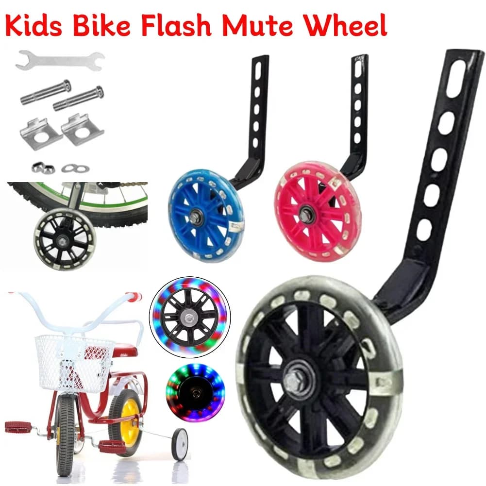 Ruote Stabilizzatrici per Biciclette per Bambini, Kit di Montaggio con Ruote Silenziose e Luminose per Bici da 12/14/16/18/20 Pollici