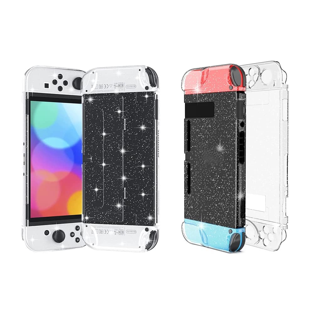 Custodia rigida trasparente con glitter Custodia trasparente in cristallo Bling Shell per Nintendo Switch Oled NS Joy-Con Controller Protezione per impugnatura