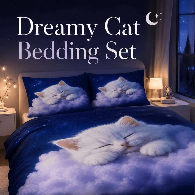 3PCS Duvet Cover, 1 Duvet + 2 Pillowcases (Without Filler), Cute Cat Starry Sky Cloud Dreamy Theme, Halloween Bedding, Soft Cozy