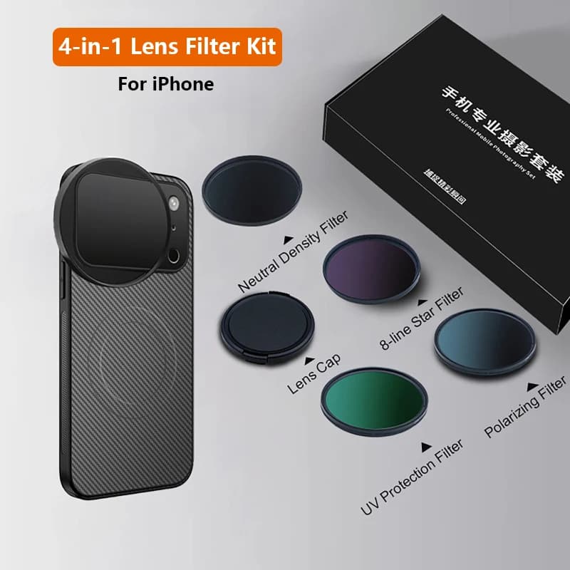 Kit filtro per telefono cellulare con obiettivo 4 in 1 da 58 mm CPL ND UV Star con custodia magnetica per iPhone 17 Pro/Pro Max Fotografia