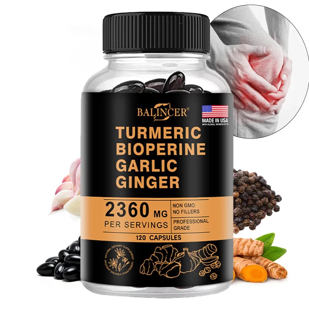 Capsule di Curcuma e Zenzero 2360mg con Curcumina 95%, Aglio e Pepe Nero, Integratore per Supporto Articolare, Digestione e Salute Immunitaria