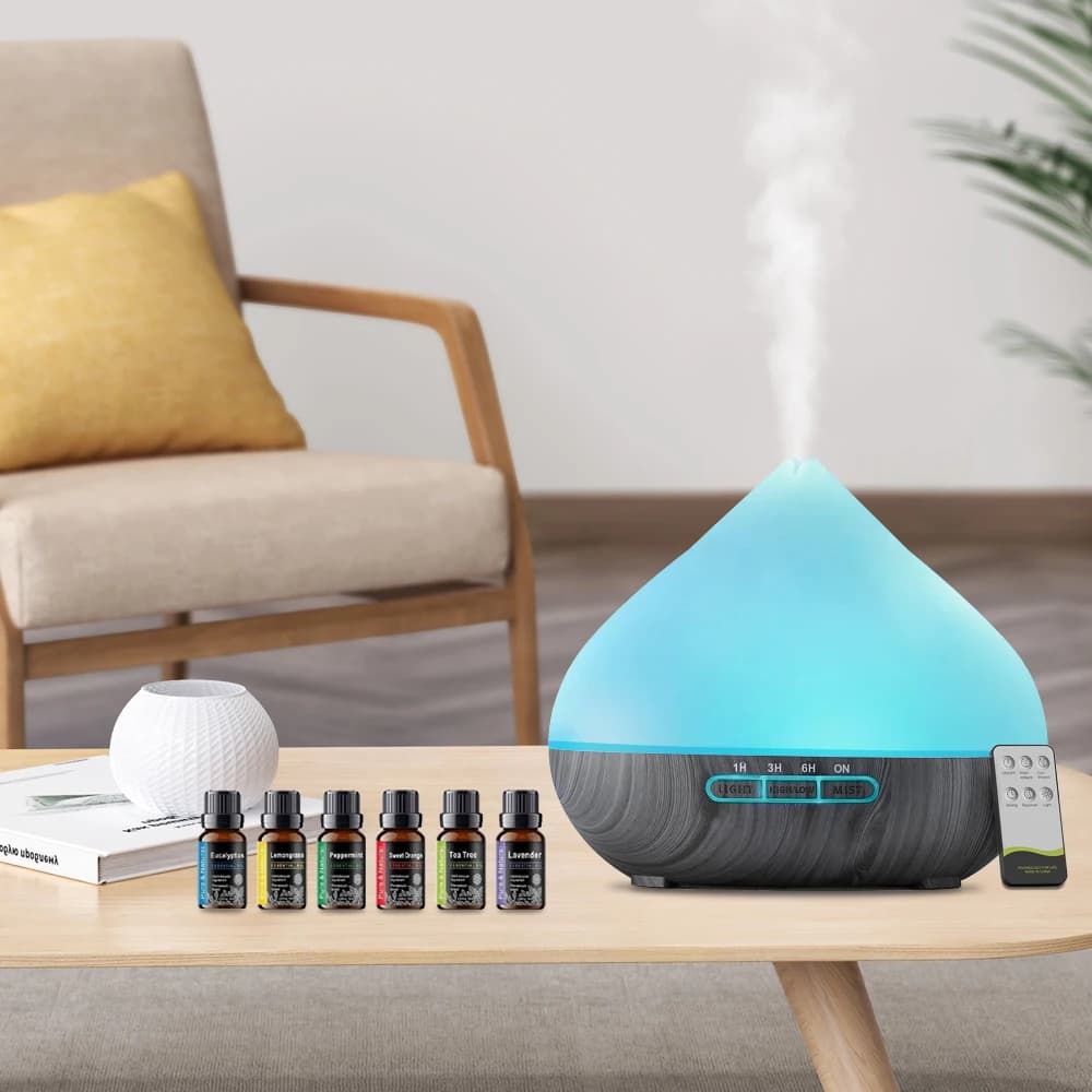 Perfetto per l'ufficio della camera da letto 500ml diffusore di aromi con telecomando umidificatore luce d'atmosfera con 6 oli essenziali Premium