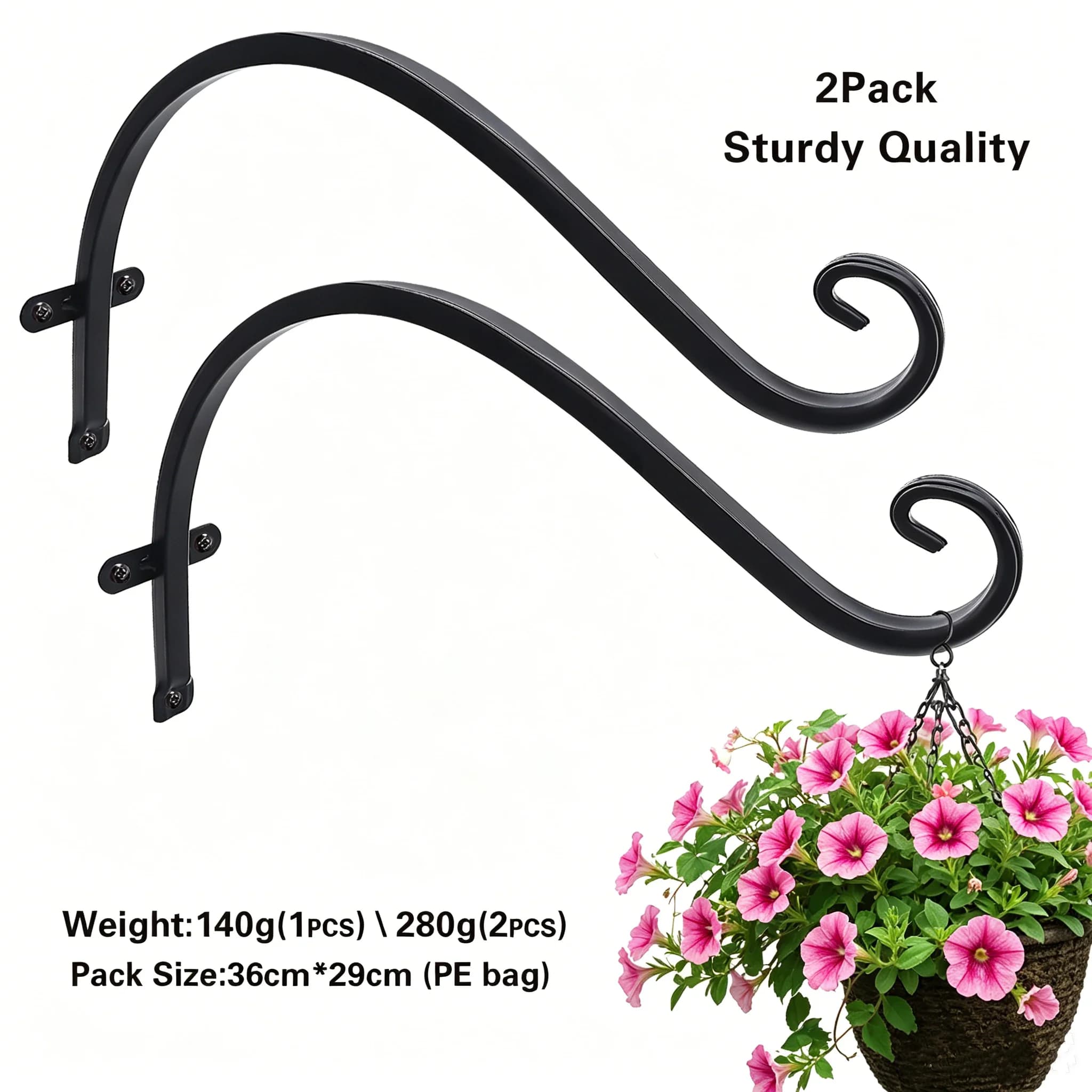 Balcony Outdoor Hooks, Garden Wrought Iron Hooks, Flower Basket and Hanging Basket Racks, Supports, and Hanging Planters