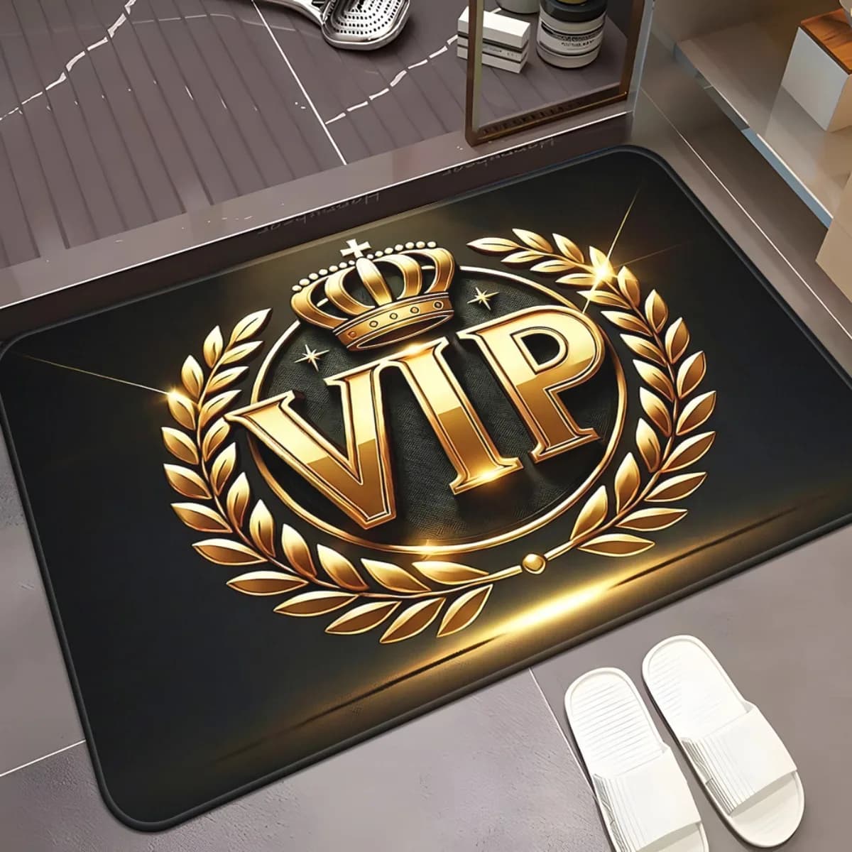 1pc VIP Golden Crown Doormat Tappeto in microfibra assorbente antiscivolo per camera da letto, soggiorno, esterno, 40x60 cm
