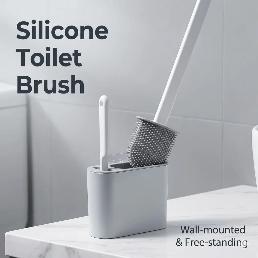 Set di Spazzole per WC in Silicone con Supporto | Spazzola per la pulizia delle fessure del bagno con manico antiscivolo e montaggio a parete