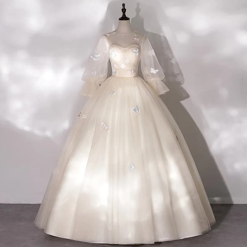 Abito da ballo champagne personalizzato Abiti Quinceanera Tulle Appliques Prom Abiti da festa di compleanno Formale Vestido De 15 Anos Sweet 16