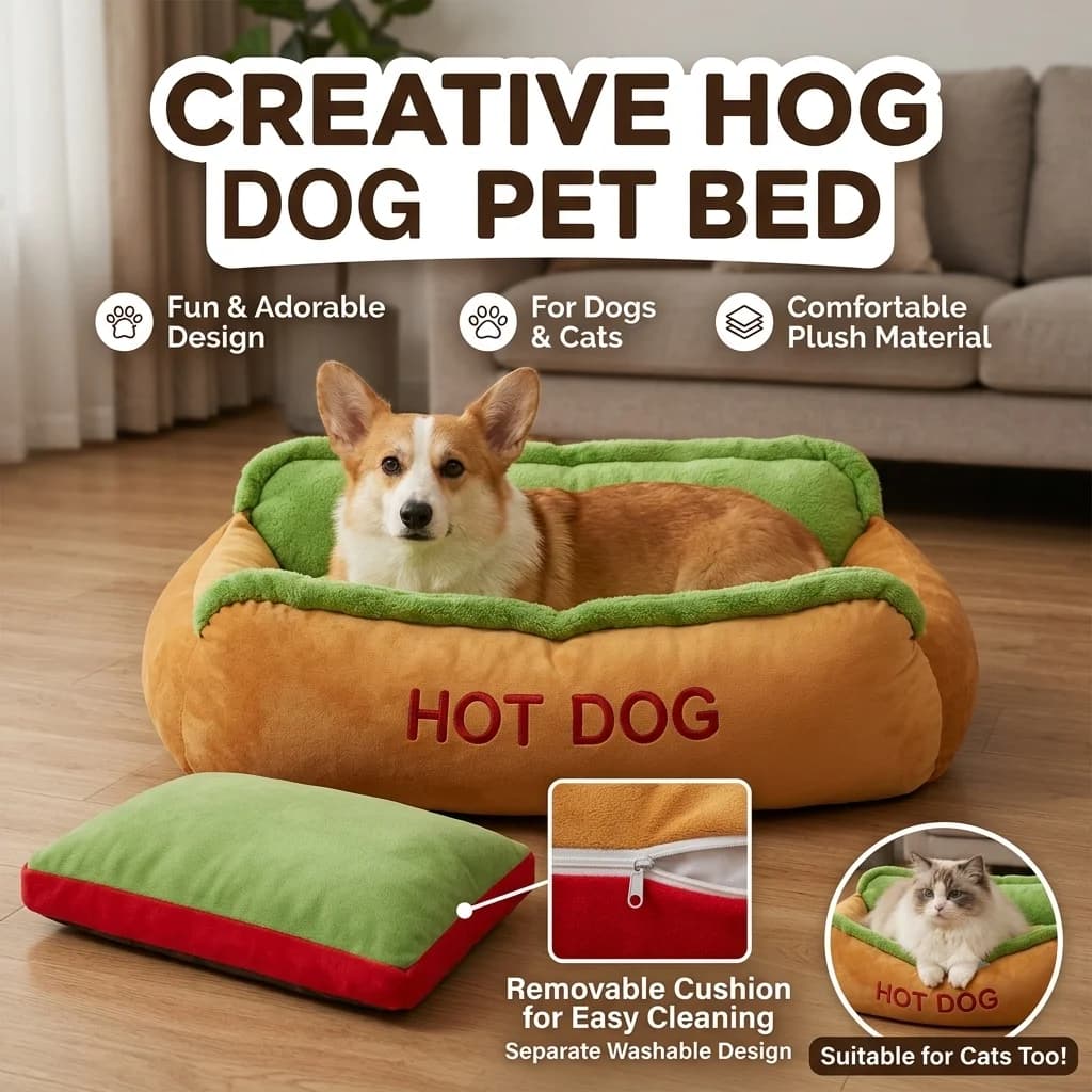 New Funny Cute Hot Dog Sausage Extra Soft Plush Pet Bed Removable Washable Cozy Warm Super Soft Cat Dog Cushion Pet Bed