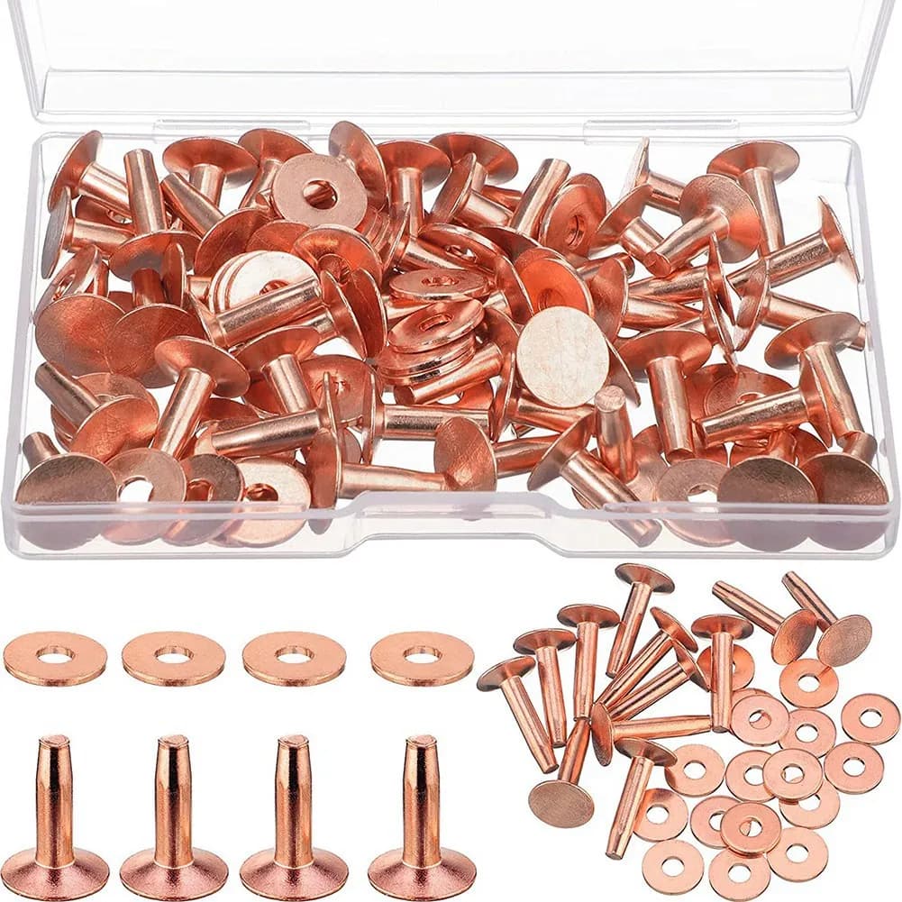 AEE8-50 Sets Copper Rivets And Burrs, Copper Rivets For Leather For Belts Wallets Collars Leather DIY Craft Supplies