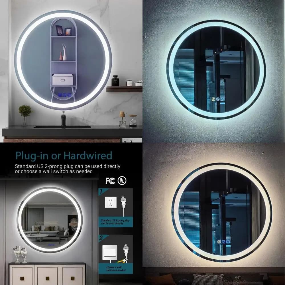 Specchio da Bagno Rotondo Illuminato a 24 LED - Specchio da Parete con Controllo Touch, Dimmerabile, Antiappannamento e Infrangibile