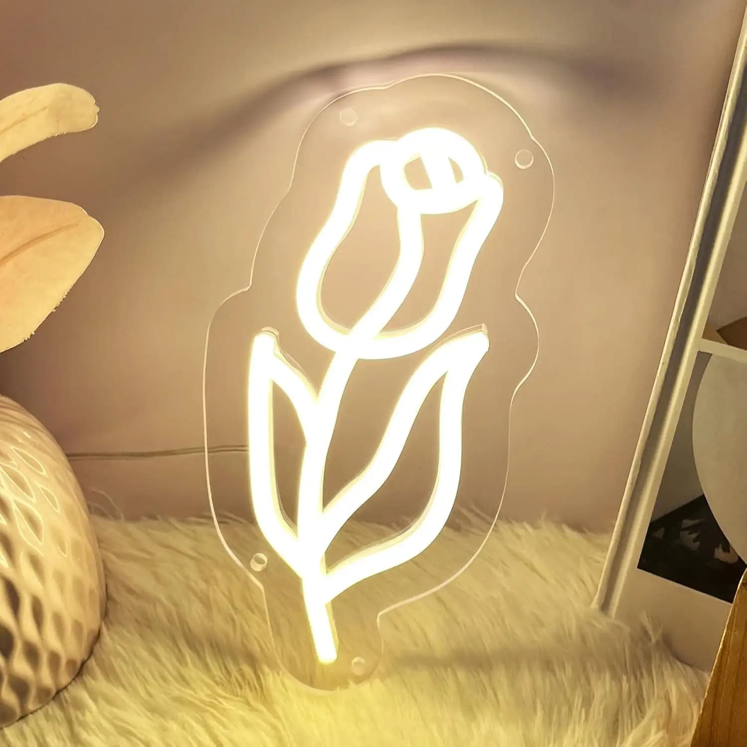 Insegna al Neon a Forma di Rosa, Luci al Neon Dimmerabili USB per Camera da Letto, Stanza dei Bambini, Feste, Sala Giochi, Decorazione Murale Artistica, Regalo