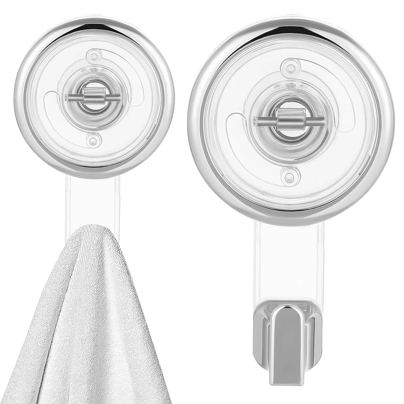 2 Pezzi Ganci a Ventosa Trasparenti Resistenti Senza Foratura, Ganci Girevoli per Bagno, Cucina, Doccia, Vetro, Piastrelle, Porta Asciugamani e Borse