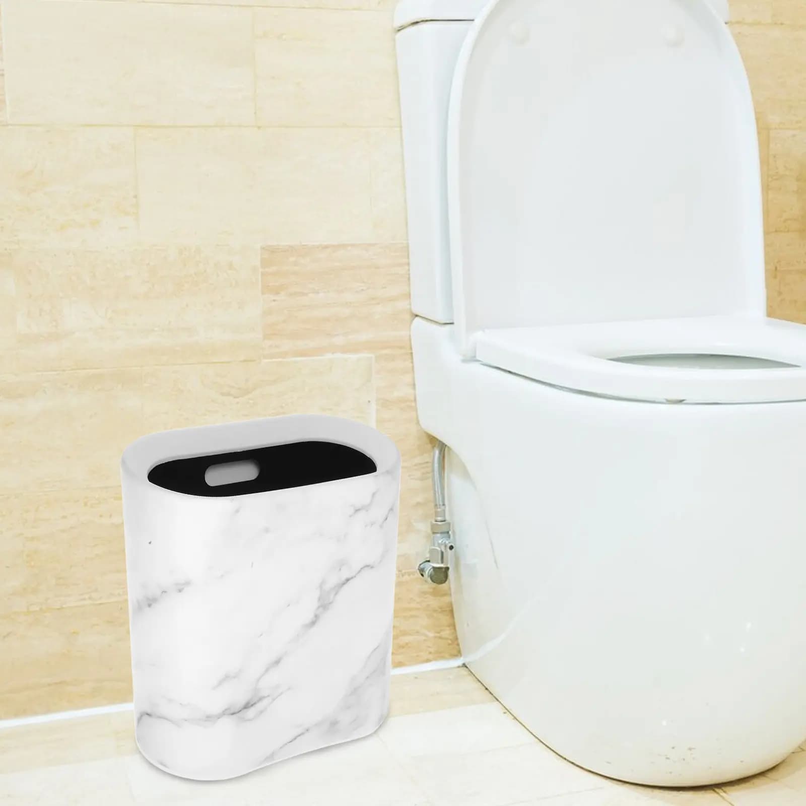 Cestino per Rifiuti in Marmo Stretto ed Elegante, Salvaspazio, per Bagno, Cucina, Ufficio, Casa, Hotel