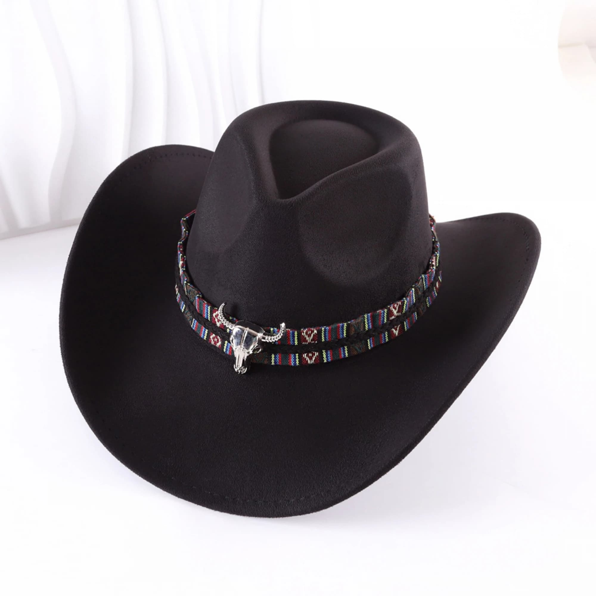 Cappello da Cowboy Elegante con Fibbia a Testa di Toro per Donne e Uomini, Cappello Jazz Vintage Western per Uso Quotidiano, Feste e Discoteche