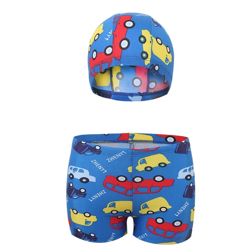 Quick Drying Children's Swimwear 2025 New Swim Shorts Shark + Children's cap Cartoon Children's swimwear