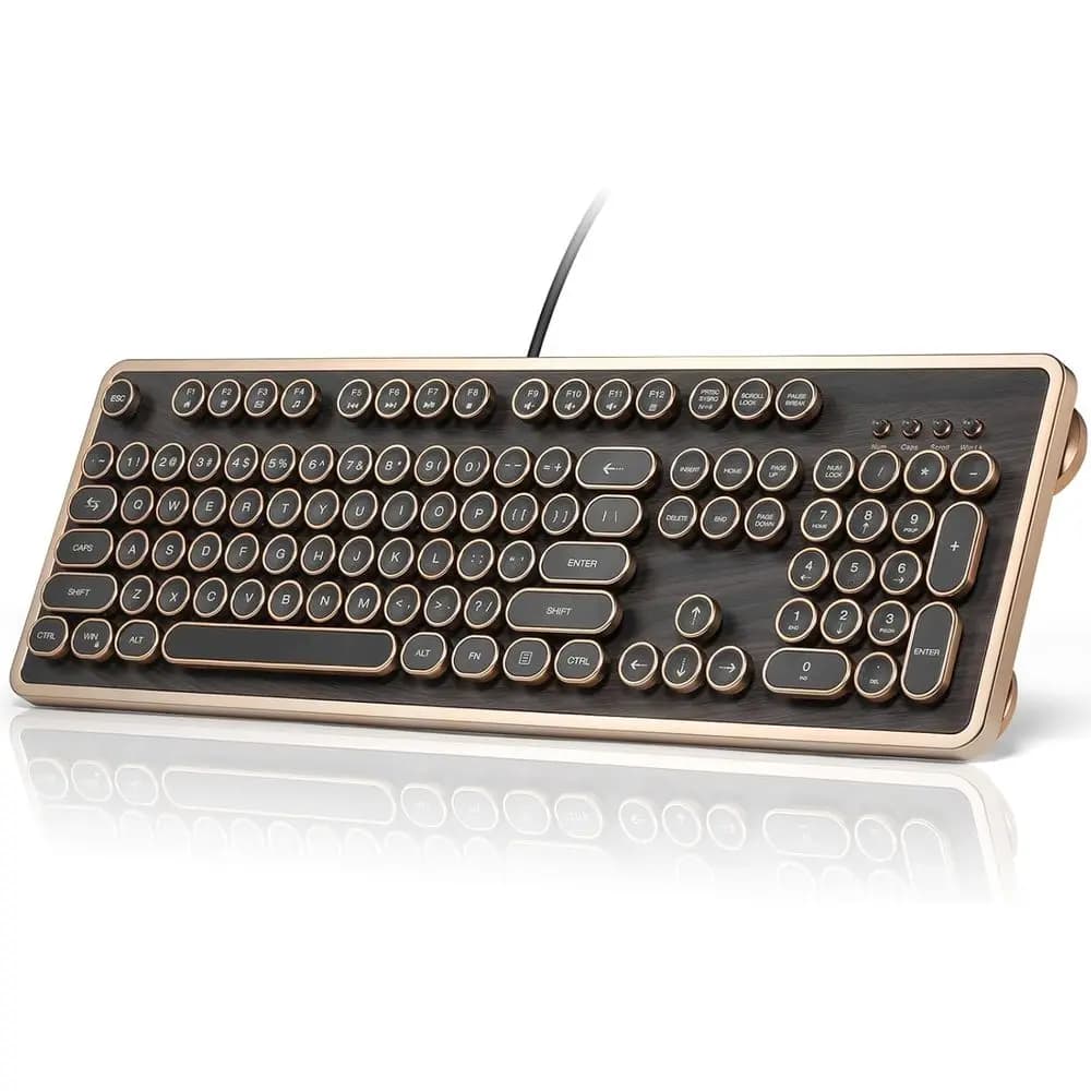 Tastiera Meccanica Vintage, Full-Size 104 Tasti, Texture Legno, N-Key Rollover, Switch Lineari Verdi, Perfetta per Appassionati di Digitazione