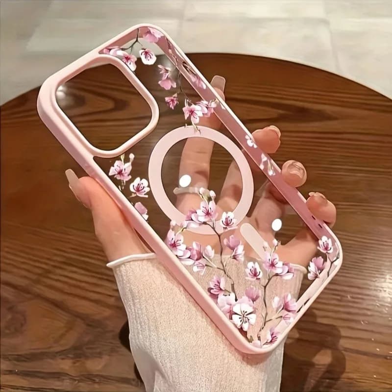 Custodia magnetica per telefono con design floreale elegante ciliegia rosa per iPhone 17 16 15 14 13 12 Pro Max 11 16 Plus 16E 17Air Cover