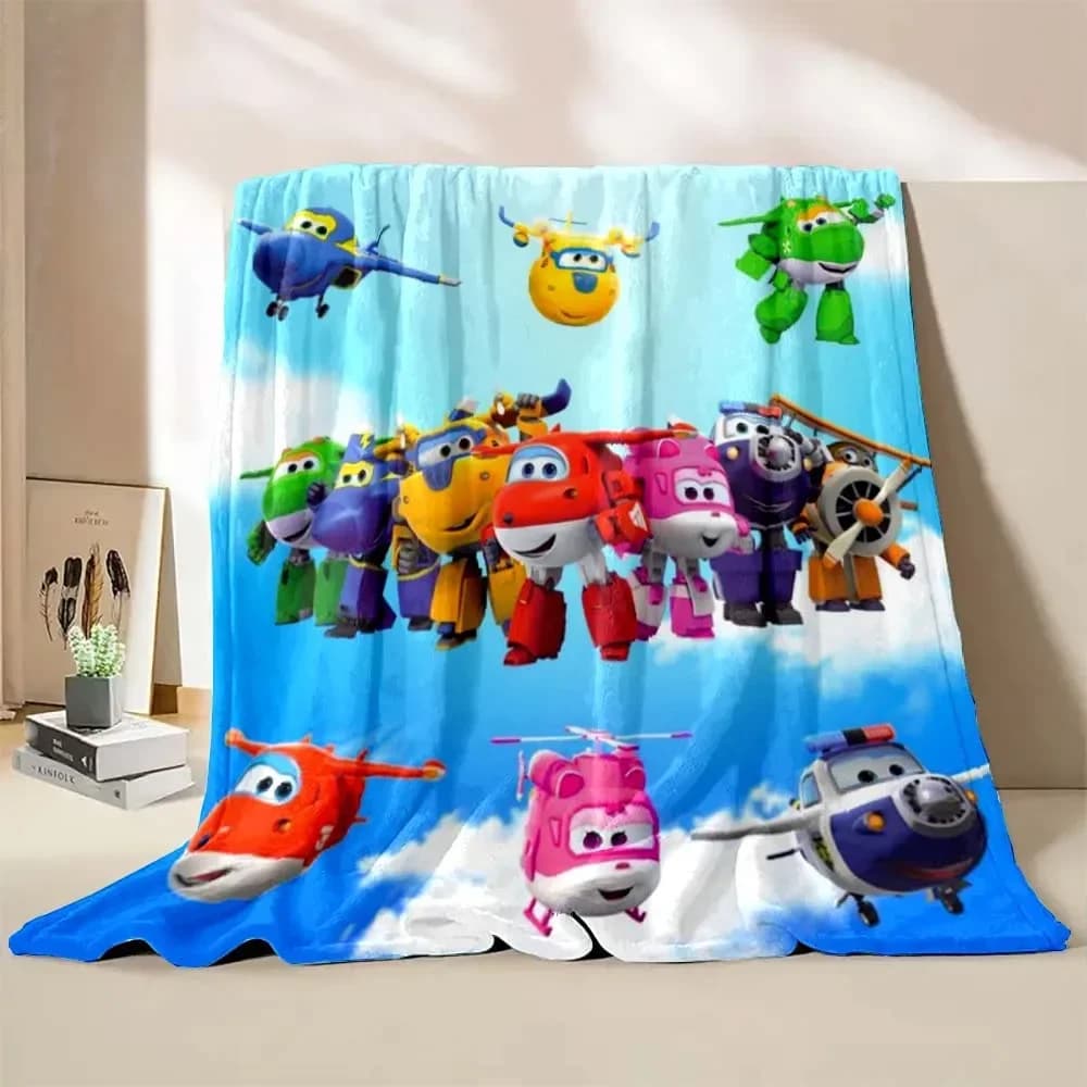 Coperta per bambini con simpatici cartoni animati Super Wings, coperta di lusso per bambini, portatile, per casa, viaggi, campeggio, regalo di compleanno