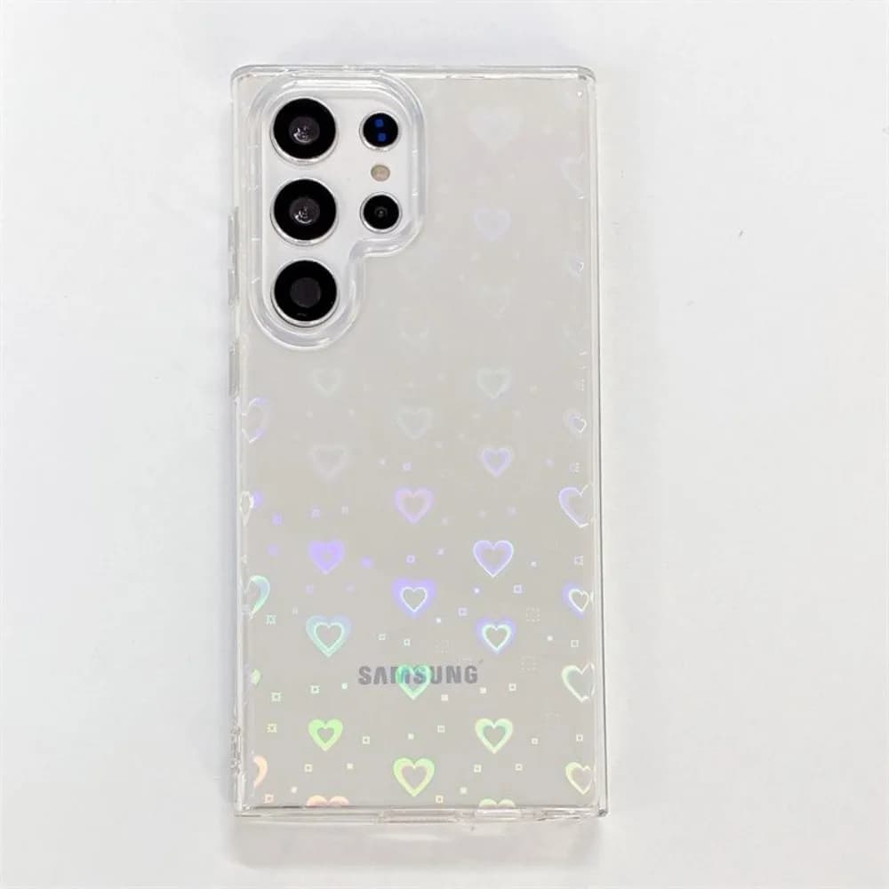 Galaxy S26 Ultra Laser Gradient Love Heart Clear Case For Samsung S25 S24 Ultra S23 FE S22 Plus S26+ A55 A35 S25FE Cute Cover