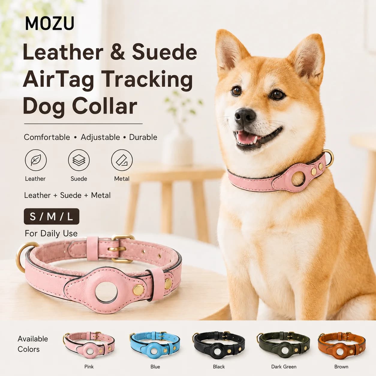 Airtag Dog Collar Anti-Lost Reflective Pet Collars for AirTag Medium Large Dogs Durable Tracking Dog Leash Harness Accessories