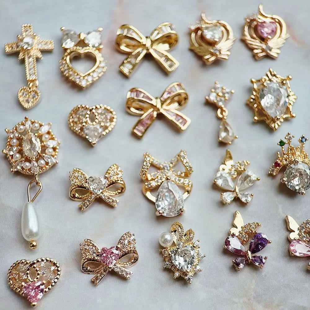 10pcs Luxury Love Heart Pink Cross Butterfly Star Nail Art Parts Zircon Manicure Nails Accesorios Supplies Decorations Charms