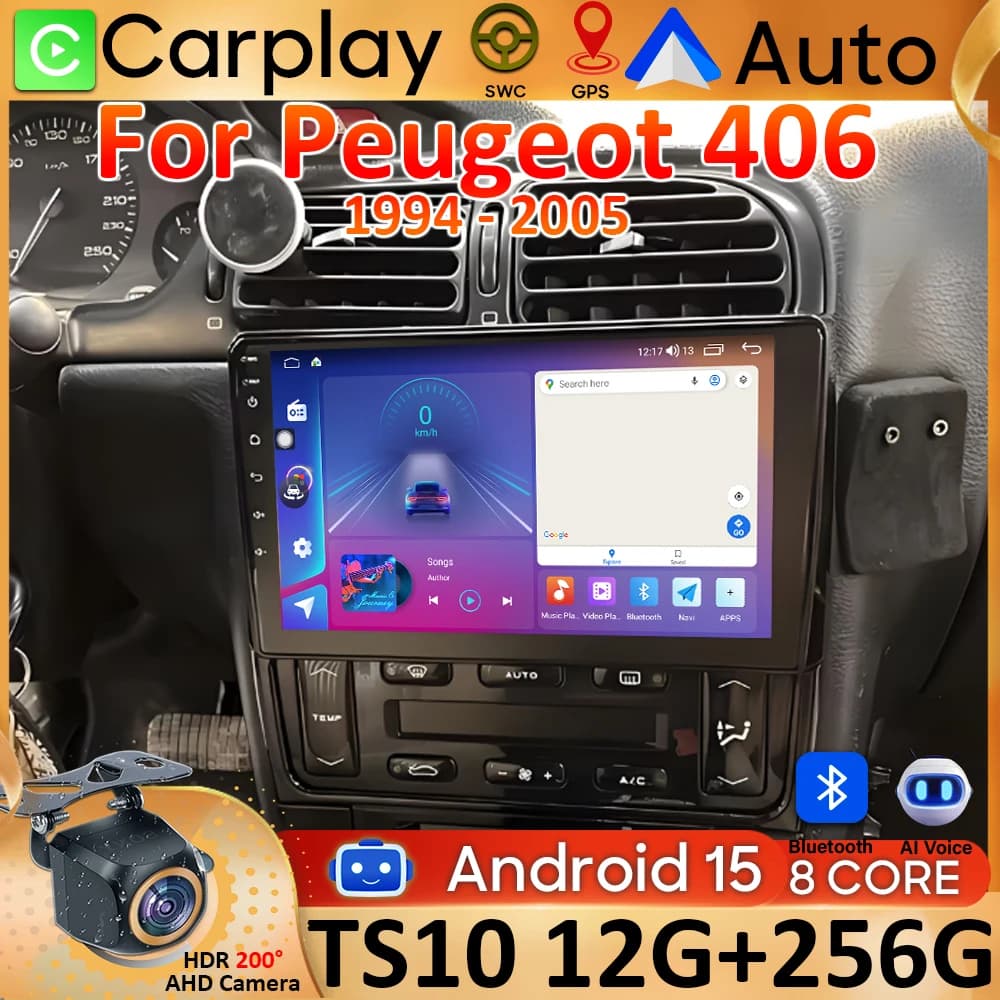 Android 15 Auto Carplay Per Peugeot 406 1995-2005 Stereo Lettore Multimediale di Navigazione GPS autoradio Wifi Video Autoradio No 2din