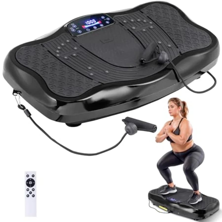 Piattaforma vibrante per allenamento a casa per il fitness di tutto il corpo e la perdita di peso, realizzata in acciaio resistente con finitura nera e funzione di regolazione.