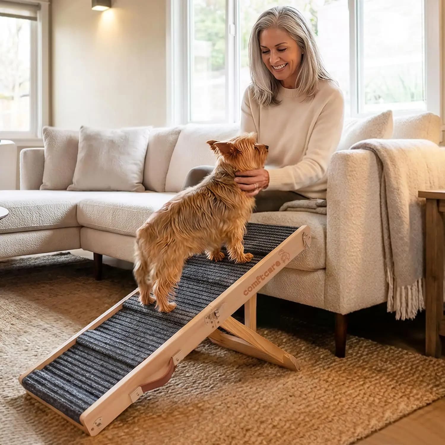 Adjustable Dog Ramp for Small Dogs, Foldable Pet Ramp for Bed & Couch, Non-Slip Indoor Ramp, Portable, Joint-Friendly Design, Su