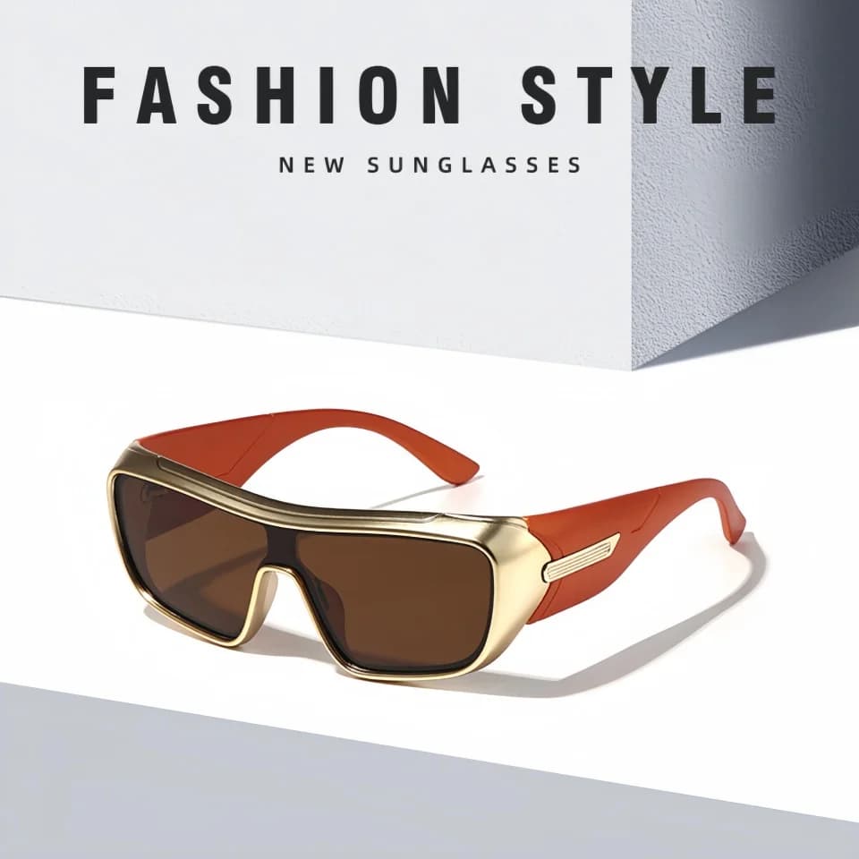 Nuovi Occhiali da Sole Futuristici Stile Street, Montatura in Metallo Unica, Protezione UV per Ciclismo e Feste all'Aperto