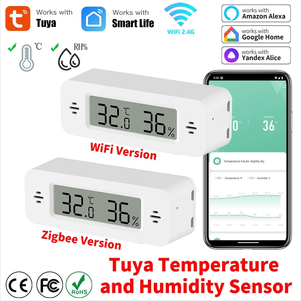 Tuya WiFi/Zigbee Sensore di umidità della temperatura Domotica intelligente Termometro Igrometro Lavoro remoto con Google Home Alexa