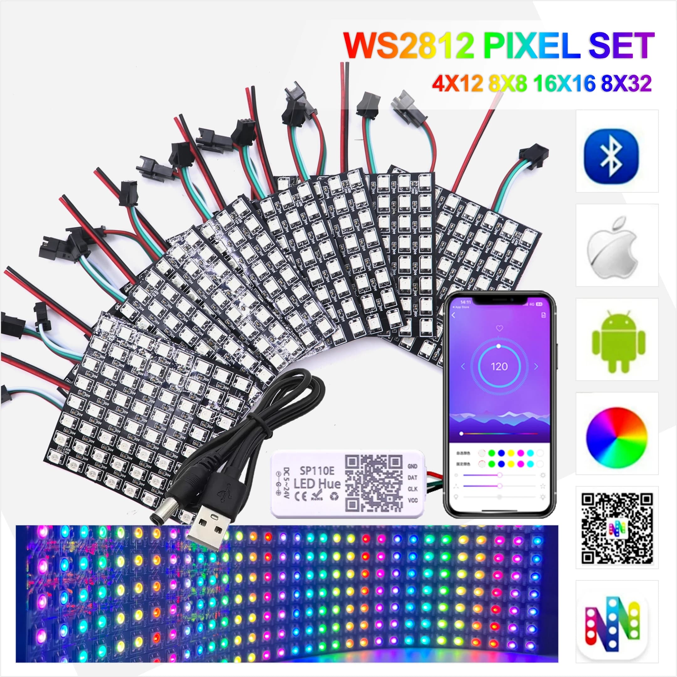 Controller USB 5V per Matrice LED Pixel WS2812B con Controllo Bluetooth e App Musicale per Strisce LED WS2811 SK6812