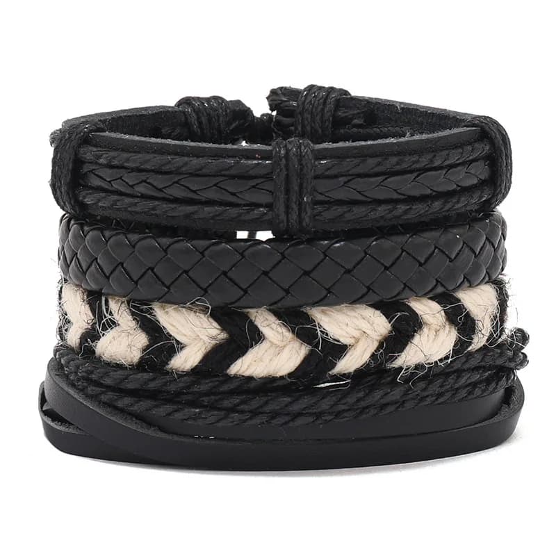 Semplice braccialetto in pelle vintage intrecciato a mano Set fai da te di 4 braccialetti Gioielli alla moda di moda europei e americani