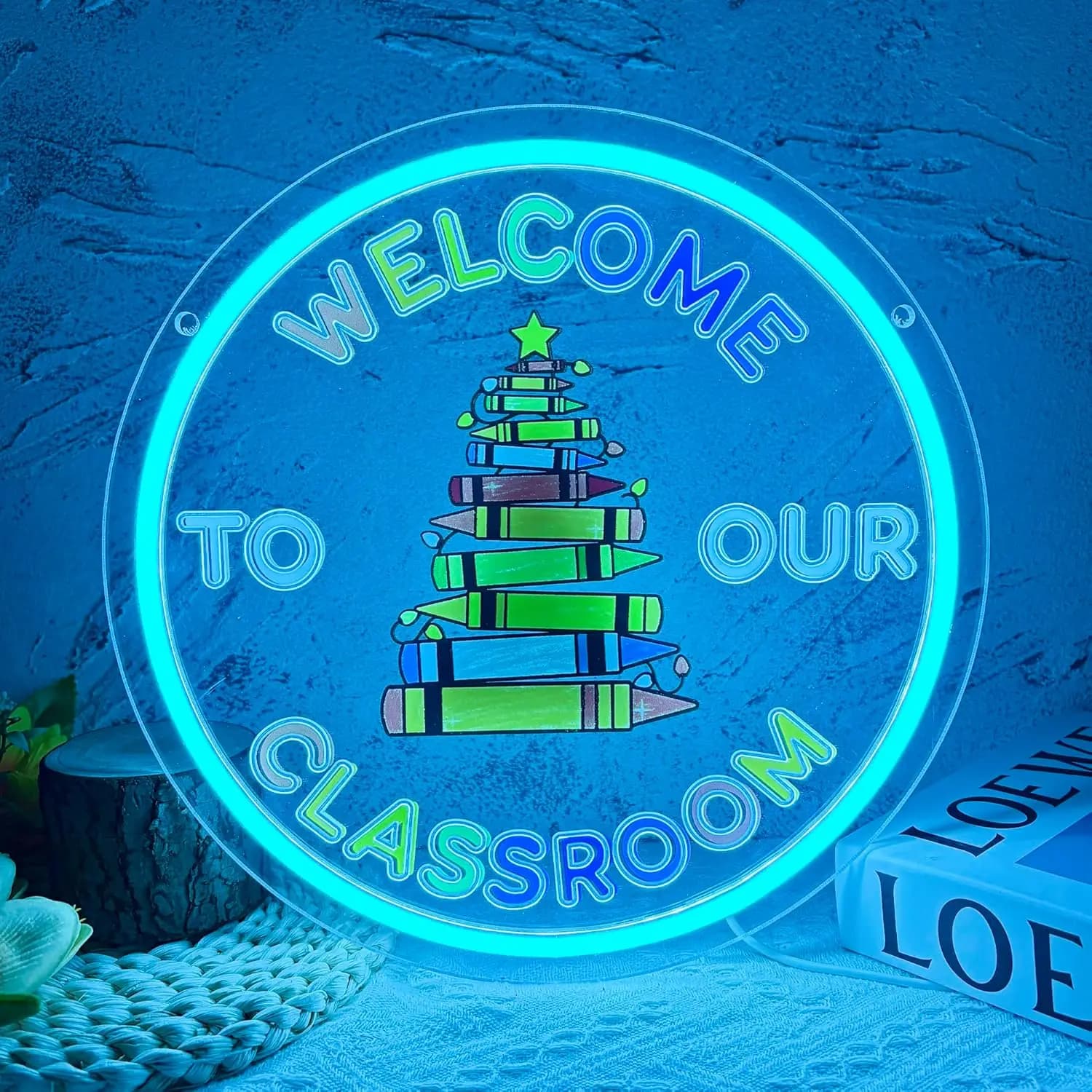 Insegna al neon 'Benvenuti nella nostra classe', luce al neon LED ispiratrice per l'aula, decorazione a tema educativo, luce per spazi di apprendimento e sala giochi