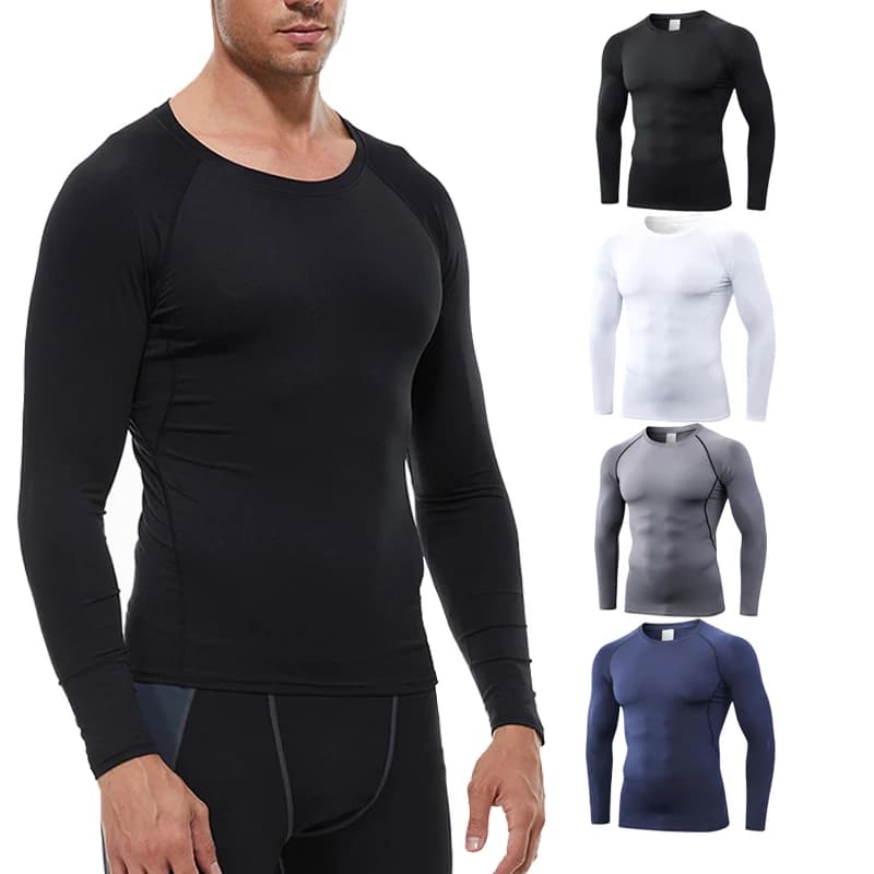 Intimo sportivo termico da uomo elastico ad asciugatura rapida O-collo girocollo sottile Camicia base slim a maniche lunghe autunno e inverno
