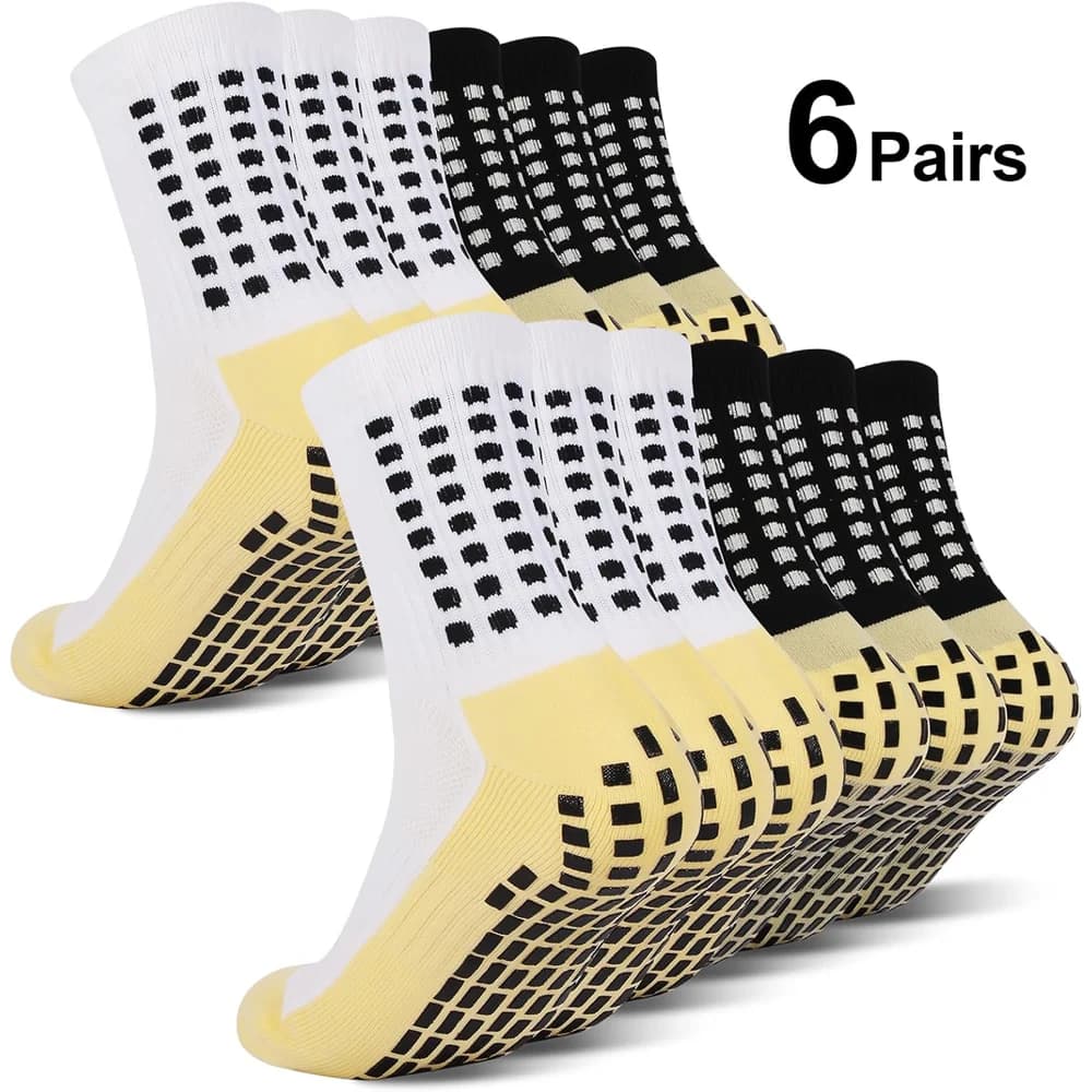 6 pairs of football socks, men's non-slip socks, anti-slip, for football, basketball, pilates