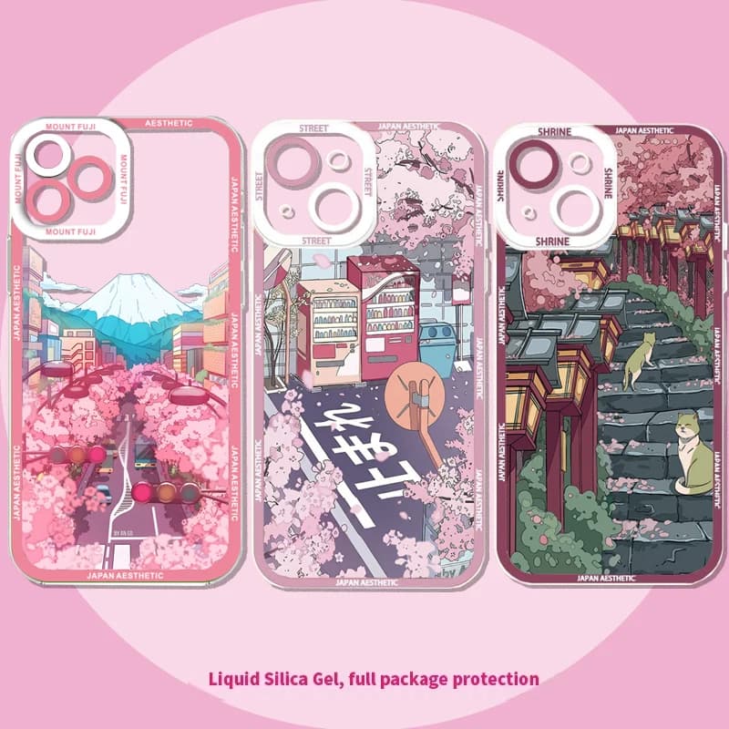 Cover Trasparente in Silicone Morbido con Scenari Anime e Strada Sakura per Xiaomi Mi 15T Pro, 11 Lite, 11T, POCO X3, X4, X5, X6, X7 Pro