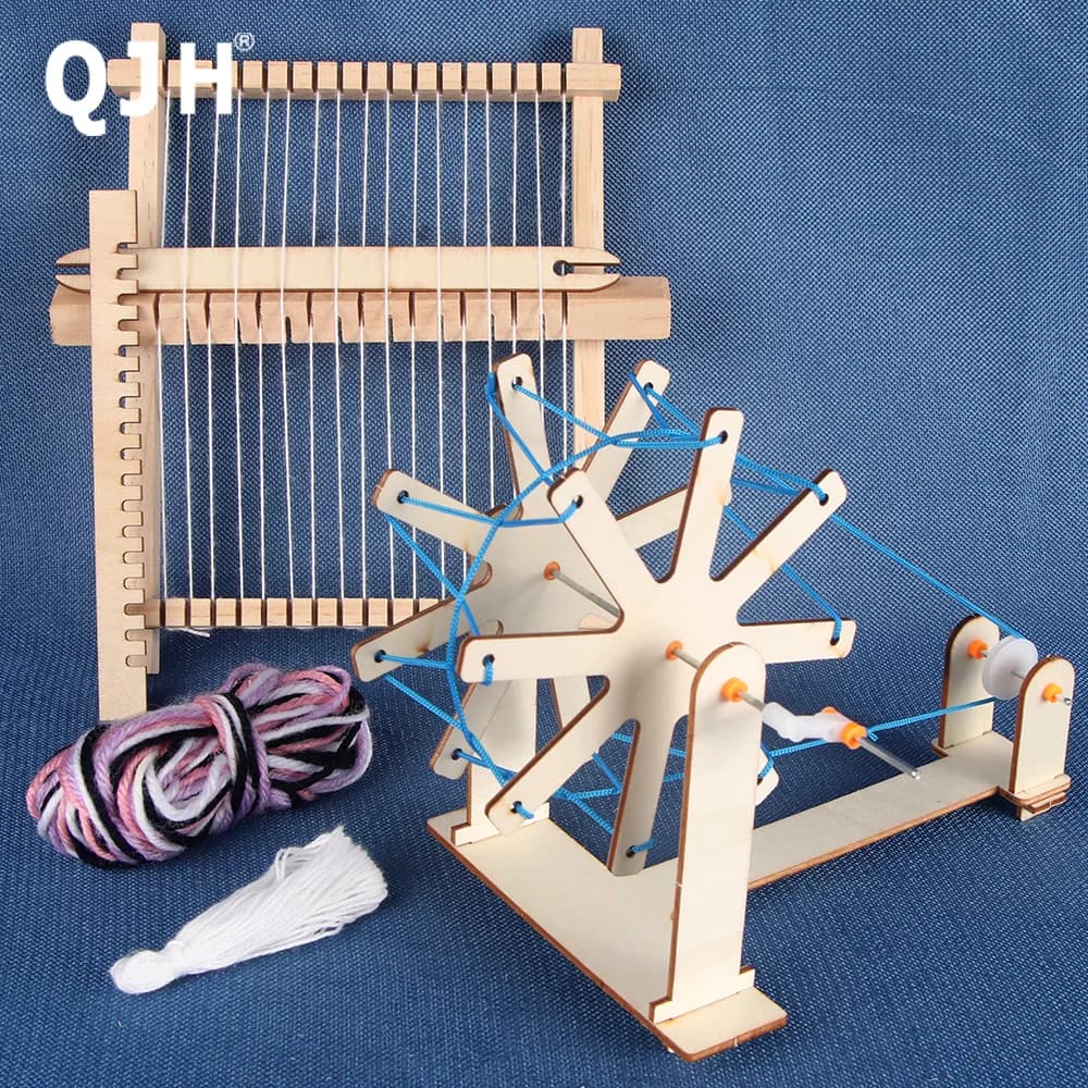 1set Mini Set di telai per tessitura in legno fai-da-te, ruota rotante in legno, Kit di telai per maglieria tradizionale per arazzi e decorazioni artigianali