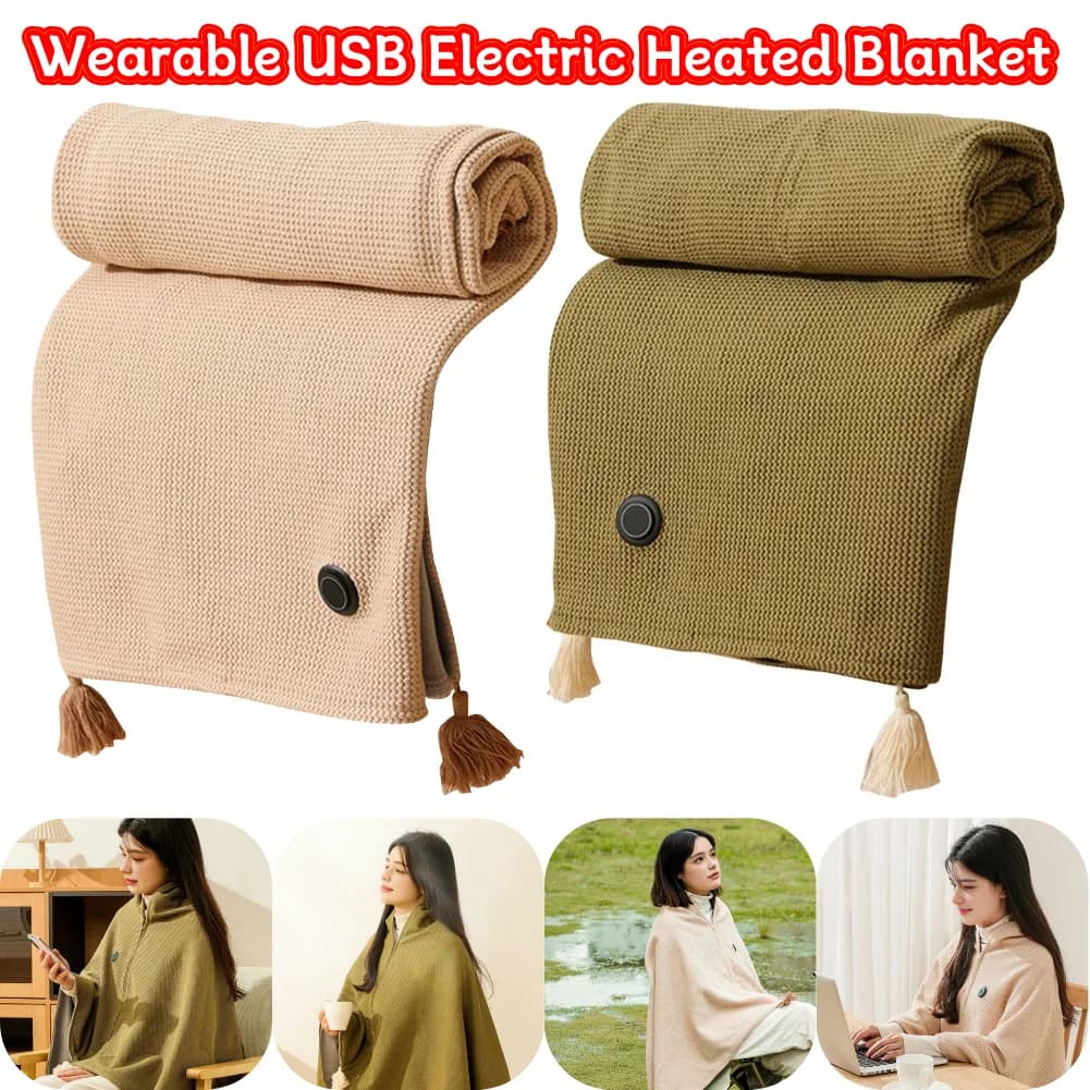 Scialle coperta riscaldato elettrico con tecnologia di calore a infrarossi Morbido tessuto felpato Tre livelli di calore Comodo design a mani libere