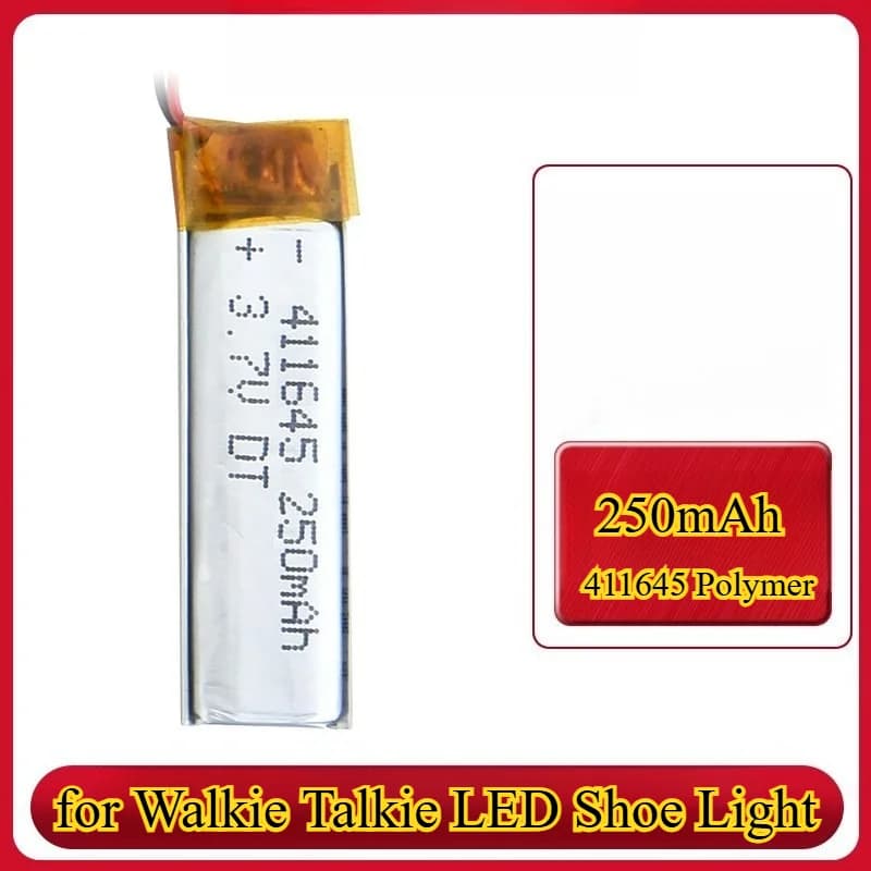 250mAh 3.7V 411645 Batteria ai polimeri di litio Batteria ricaricabile agli ioni di litio per Walkie Talkie LED Luce per scarpe Luce per bicicletta compatta
