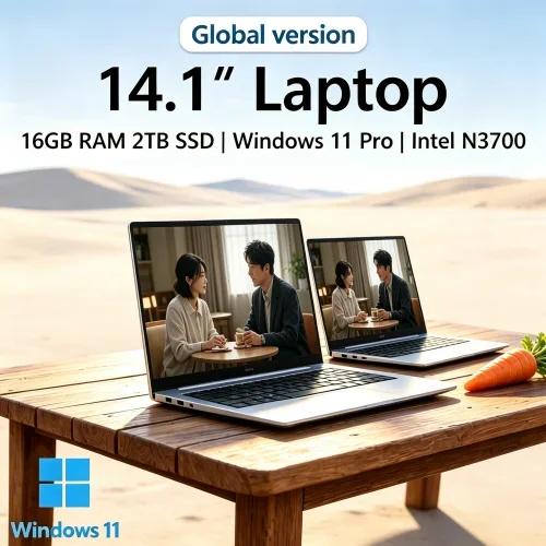 Laptop Ultrasottile Ethereal Compact 14.1'' 2026, 16GB RAM, 2TB SSD, Intel N3700, Schermo 1080P, Windows 11 Pro, per Studio e Tempo Libero
