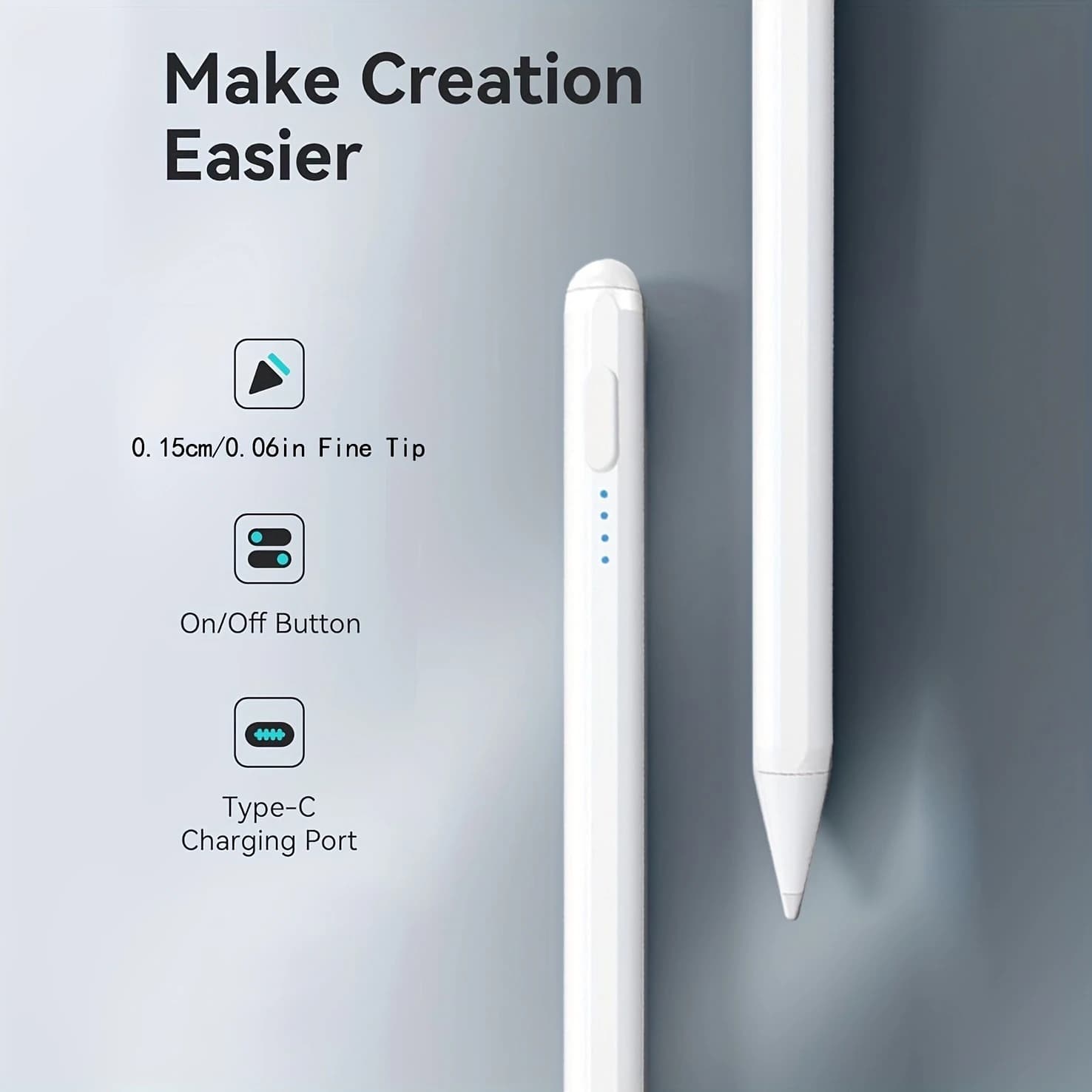 Penna stilo attiva per telefoni iOS e Android, penna stilo ricaricabile a doppio touch screen per tablet Samsung, Xiaomi, Lenovo.