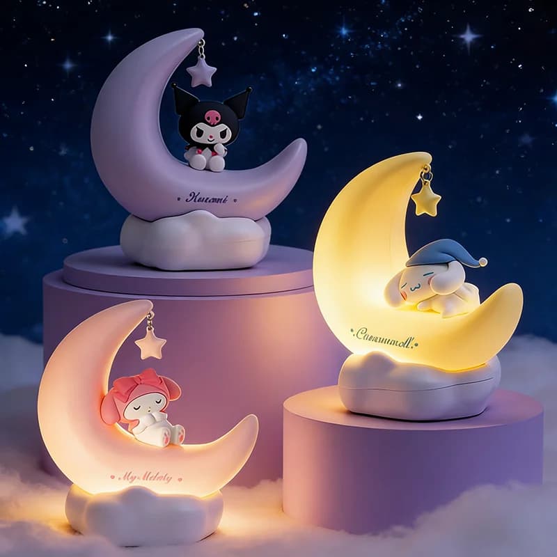 Night Light Moon Kuromi, USB LED Bedside Light Rechargeable Cinnamoroll My Melody, Bedroom Decoration, Gift for Girls